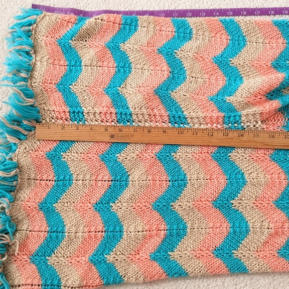 Plus Sized Drapy Sweater Shrug- Aqua + Coral Waves - Picture 5 of 7